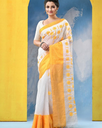 DESH BIDESH Floral Embroidered Pure Cotton Khadi Saree