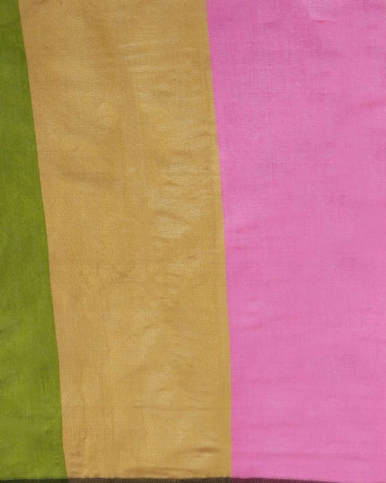 Exquisite Striped Silk Cotton Saree in Green and Pink with Solid Border