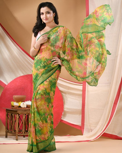 Floral Printed Zari border Saree
