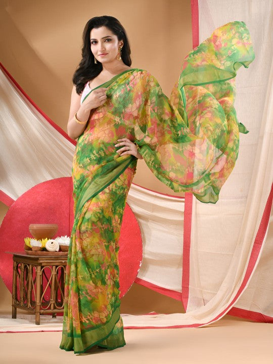 Floral Printed Zari border Saree