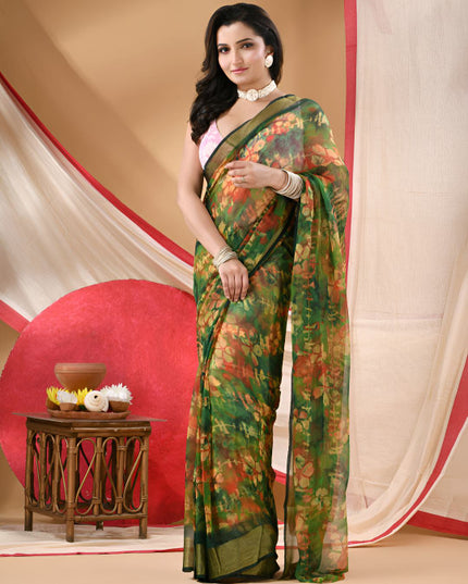 DESH BIDESH Noor E Zari Floral Printed Zari Bandhani Saree