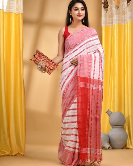 DESH BIDESH Woven Design Pure Cotton Taant Saree With Unstitched Blouse Piece