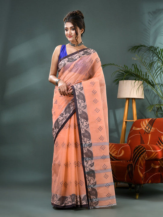 DESH BIDESH Woven Design Pure Cotton Taant Saree