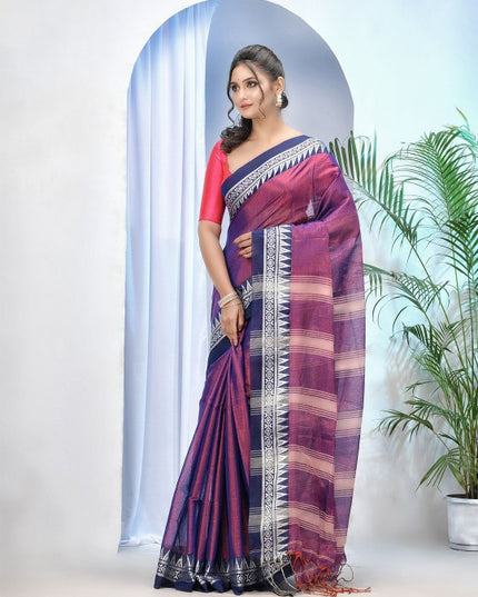 DESH BIDESH Premium Purple Woven Design Tissue Saree with Unstitched Blouse Piece