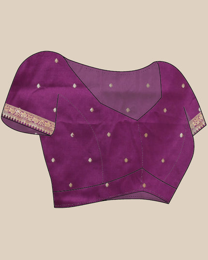 Magenta Purple pure silk blend saree for women blouse layout

