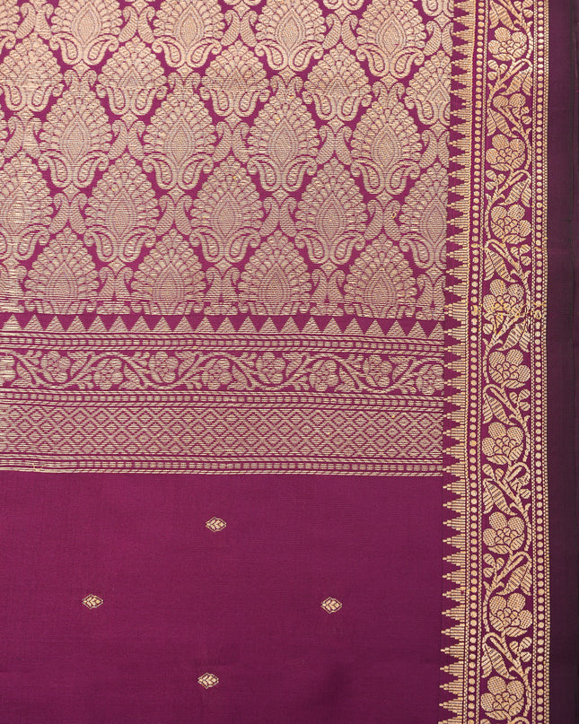 Close-up of the pallu design on DESH BIDESH MagentaPurple silk saree.