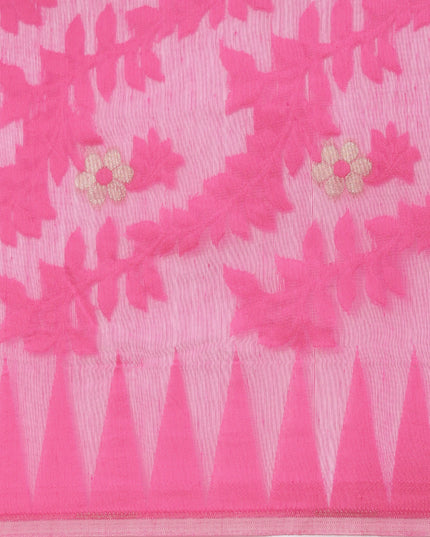 Women’s Bengal Handloom Soft Dhakai Jamdani Cotton Saree – Pink White