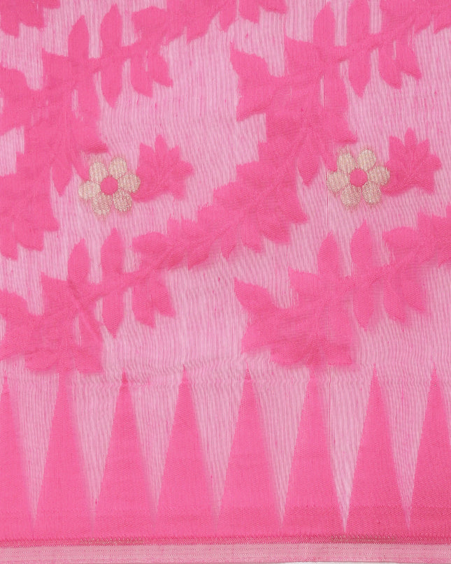 Women’s Bengal Handloom Soft Dhakai Jamdani Cotton Saree – Pink White