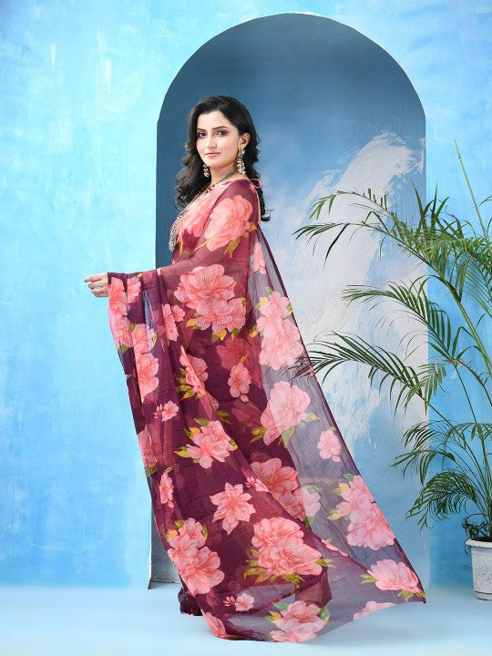 DESH BIDESH Floral Printed Bandhani Saree