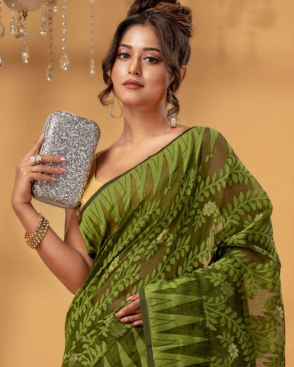 Exquisite Woven Design Pure Cotton Handloom Jamdani Saree for Women