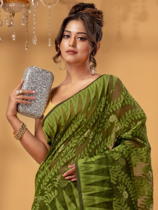 Exquisite Woven Design Pure Cotton Handloom Jamdani Saree for Women