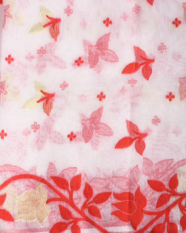 Women’s Kaveri Flower Design Dhakai Jamdani Bengal Pure Cotton Handloom Saree – Without Blouse Piece