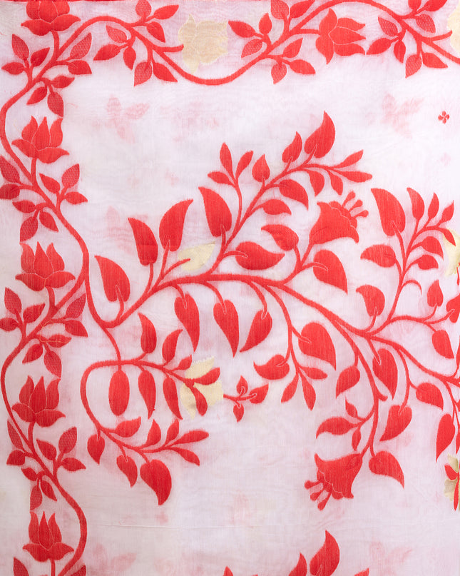 Women’s Kaveri Flower Design Dhakai Jamdani Bengal Pure Cotton Handloom Saree – Without Blouse Piece