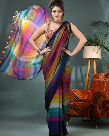 DESH BIDESH Striped Pure Cotton Saree