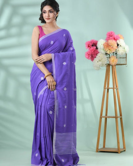 DESH BIDESH Women Woven Design Silk Cotton Saree in Radiant Purple