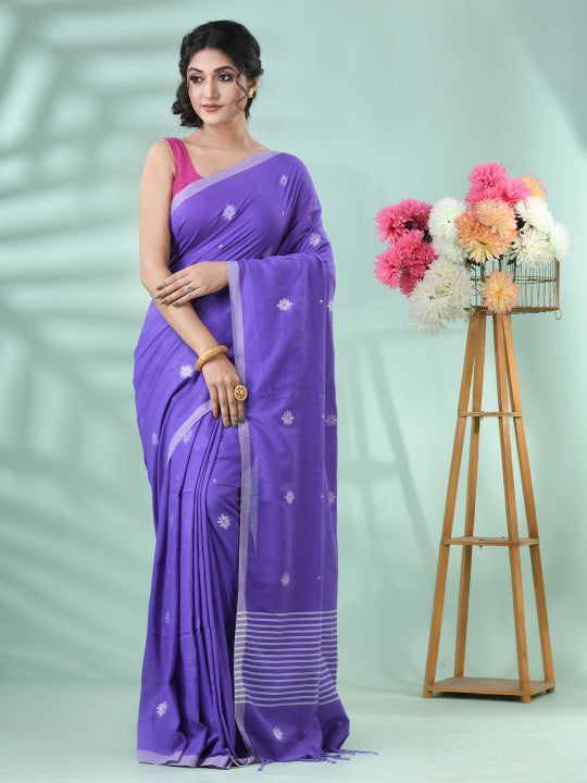 DESH BIDESH Women Woven Design Silk Cotton Saree in Radiant Purple