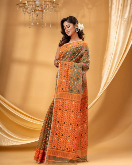 Exquisite DESH BIDESH Pure Cotton Jamdani Saree with Woven Design Border