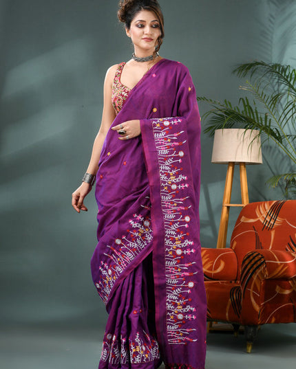 DESH BIDESH Floral Embroidered Pure Cotton Saree