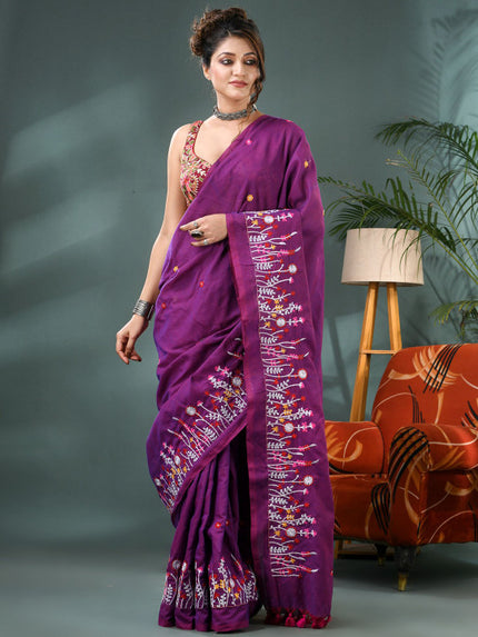 DESH BIDESH Floral Embroidered Pure Cotton Saree