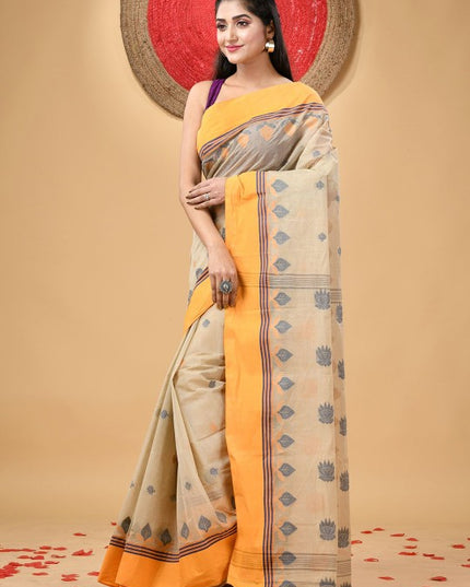 DESH BIDESH Women Woven Design Pure Cotton Handloom Taant Saree for Festive Occasions