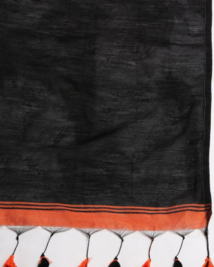 Exquisite Striped Silk Cotton Saree in Orange and Black with Solid Border