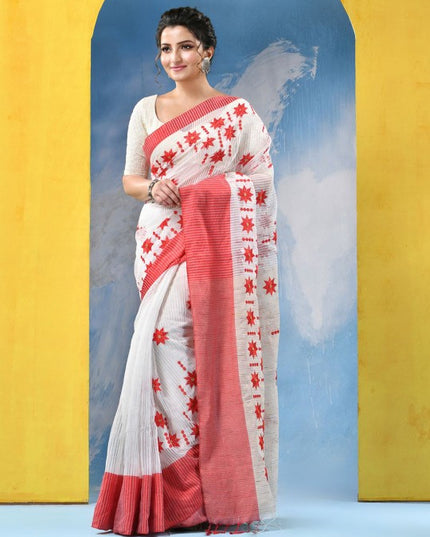 DESH BIDESH Women Floral Embroidered Pure Cotton Khadi Saree