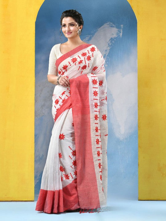 DESH BIDESH Women Floral Embroidered Pure Cotton Khadi Saree
