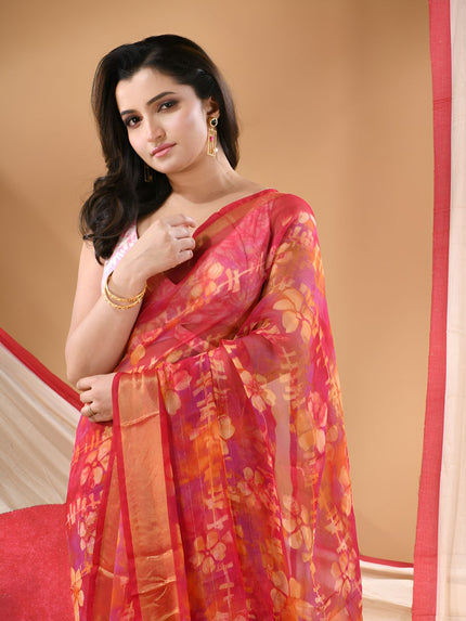 Floral Printed Zari Bandhani Saree