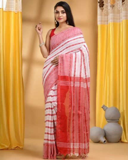 DESH BIDESH Woven Design Pure Cotton Taant Saree With Unstitched Blouse Piece