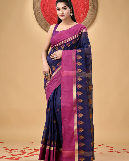 DESH BIDESH Women's Ethnic Motifs Pure Cotton Taant Saree for Traditional Attire