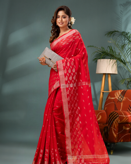 Women's Handloom Cotton Silk Saree - Flowing Leaves Design Saree