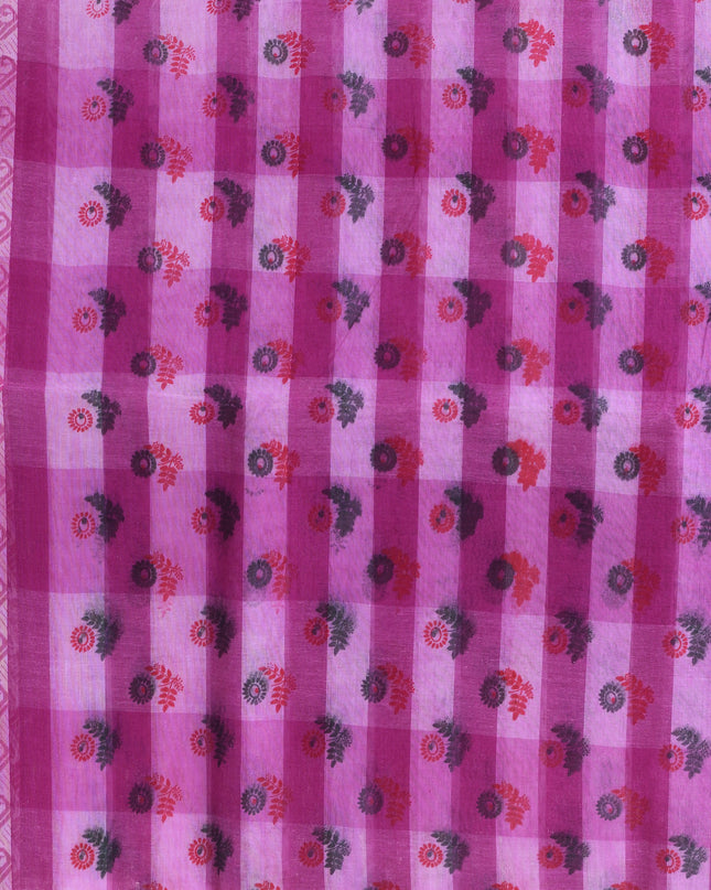 Women’s Bengal Tant Banphul Print Pure Handloom Cotton Saree – Without Blouse Piece