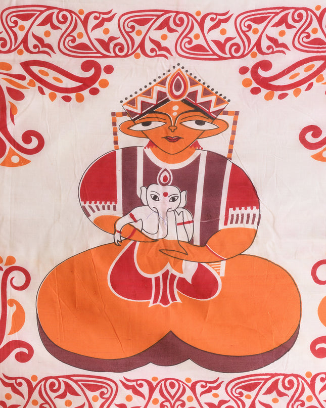 Pure Cotton Handloom Uma Ganesh Printed Saree with Blouse Piece