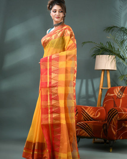DESH BIDESH Striped Zari Pure Cotton Taant Saree