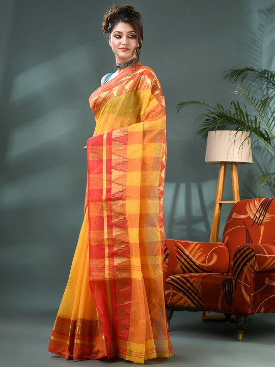 DESH BIDESH Striped Zari Pure Cotton Taant Saree