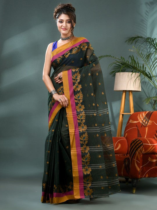 DESH BIDESH Woven Design Zari Pure Cotton Taant Saree