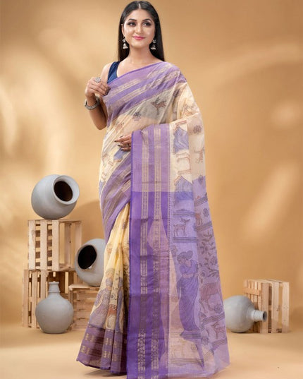 DESH BIDESH Ethnic Motifs Printed Pure Cotton Taant Saree