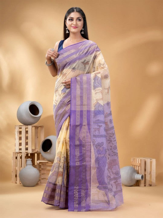 DESH BIDESH Ethnic Motifs Printed Pure Cotton Taant Saree