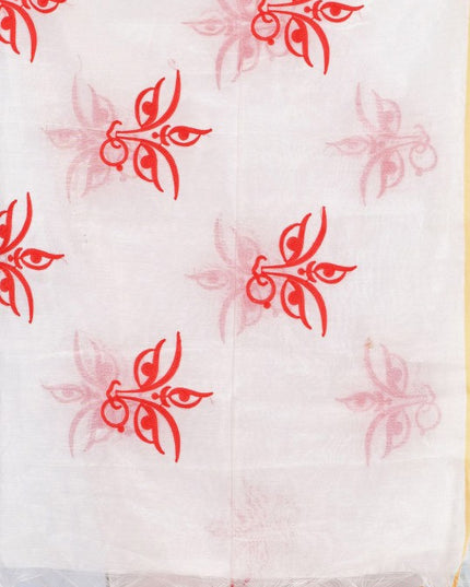 Exquisite White & Red Woven Ethnic Motifs Embroidered Saree with Blouse Piece