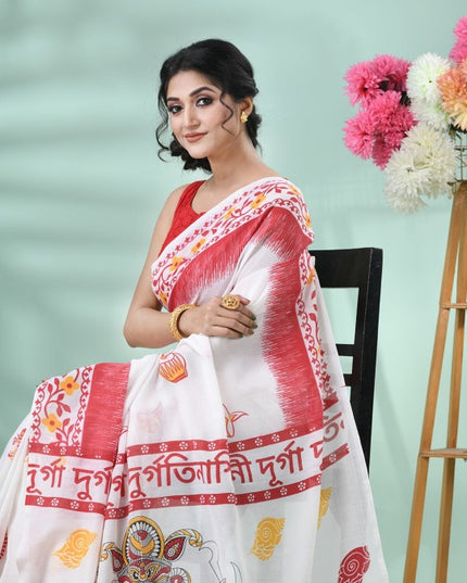 DESH BIDESH Traditional Printed Pure Cotton Saree with Unstitched Blouse Piece