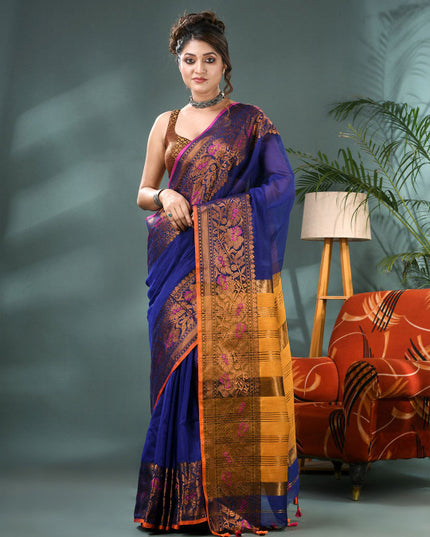 DESH BIDESH Woven Design Zari Kanjeevaram Saree With Blouse Piece