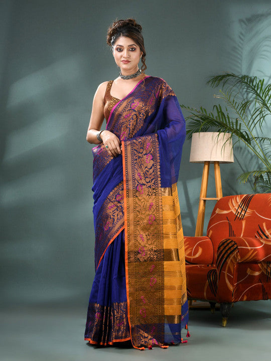 DESH BIDESH Woven Design Zari Kanjeevaram Saree With Blouse Piece