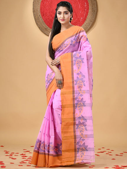 DESH BIDESH Ethnic Motifs Woven Design Pure Cotton Taant Saree for Women