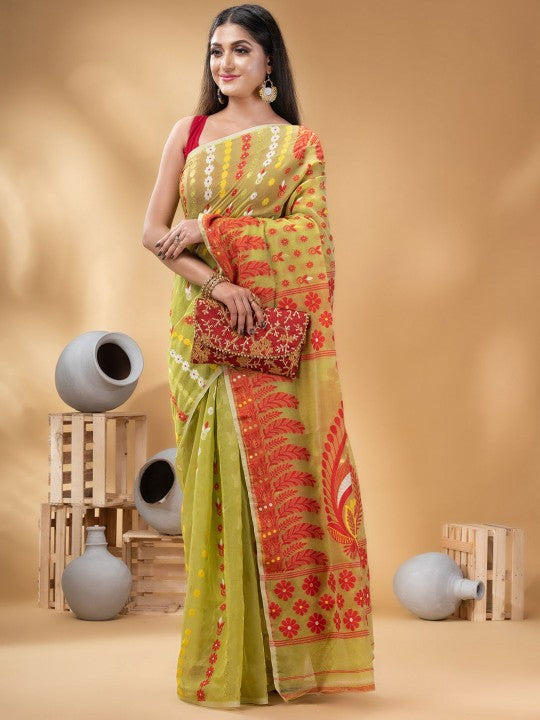 DESH BIDESH Women's Ethnic Motifs Embroidered Pure Cotton Saree