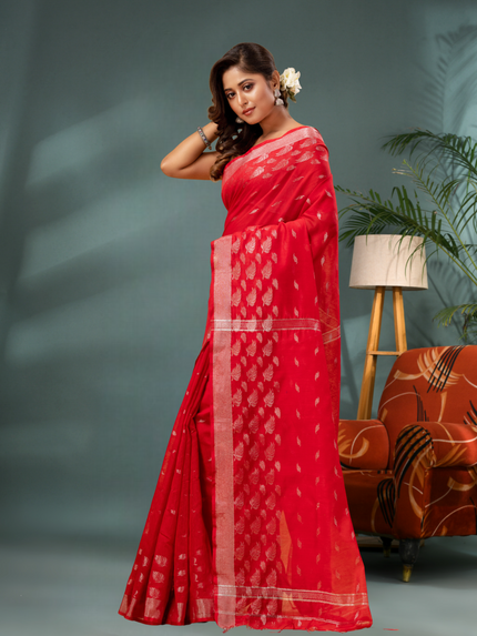 Women's Handloom Cotton Silk Saree - Flowing Leaves Design Saree