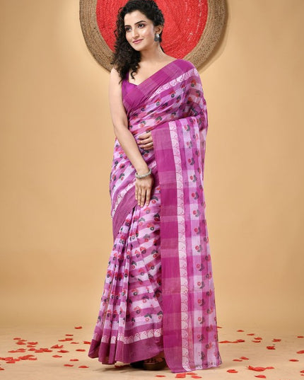 DESH BIDESH Floral Printed Pure Cotton Saree for Women