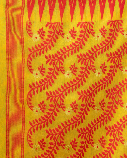 Multicolor Tamarind Leaf Dhakai Jamdani Cotton Saree Without Blouse Piece