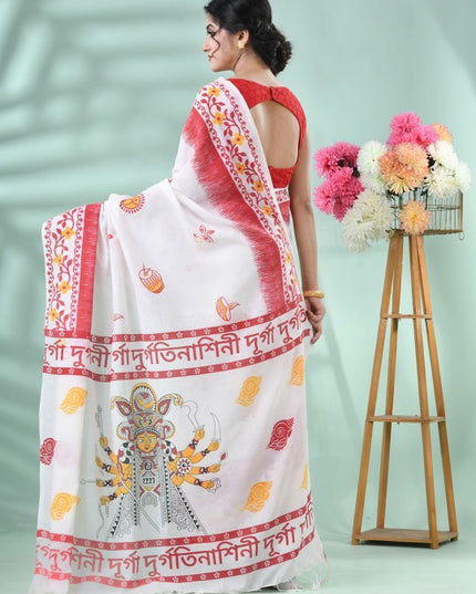 DESH BIDESH Traditional Printed Pure Cotton Saree with Unstitched Blouse Piece