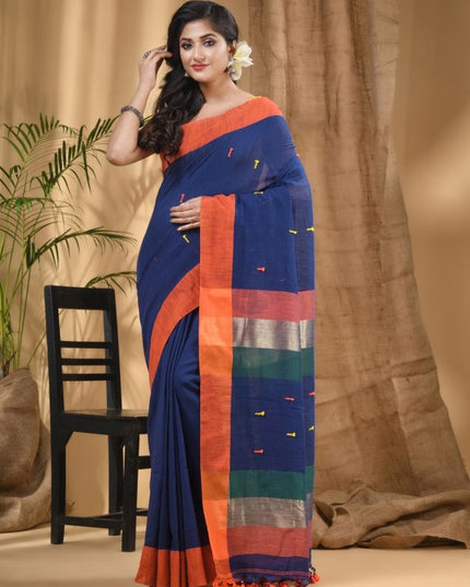 DESH BIDESH Women Solid Colourblocked Pure Cotton Taant Saree