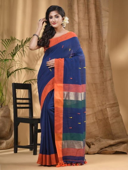 DESH BIDESH Women Solid Colourblocked Pure Cotton Taant Saree